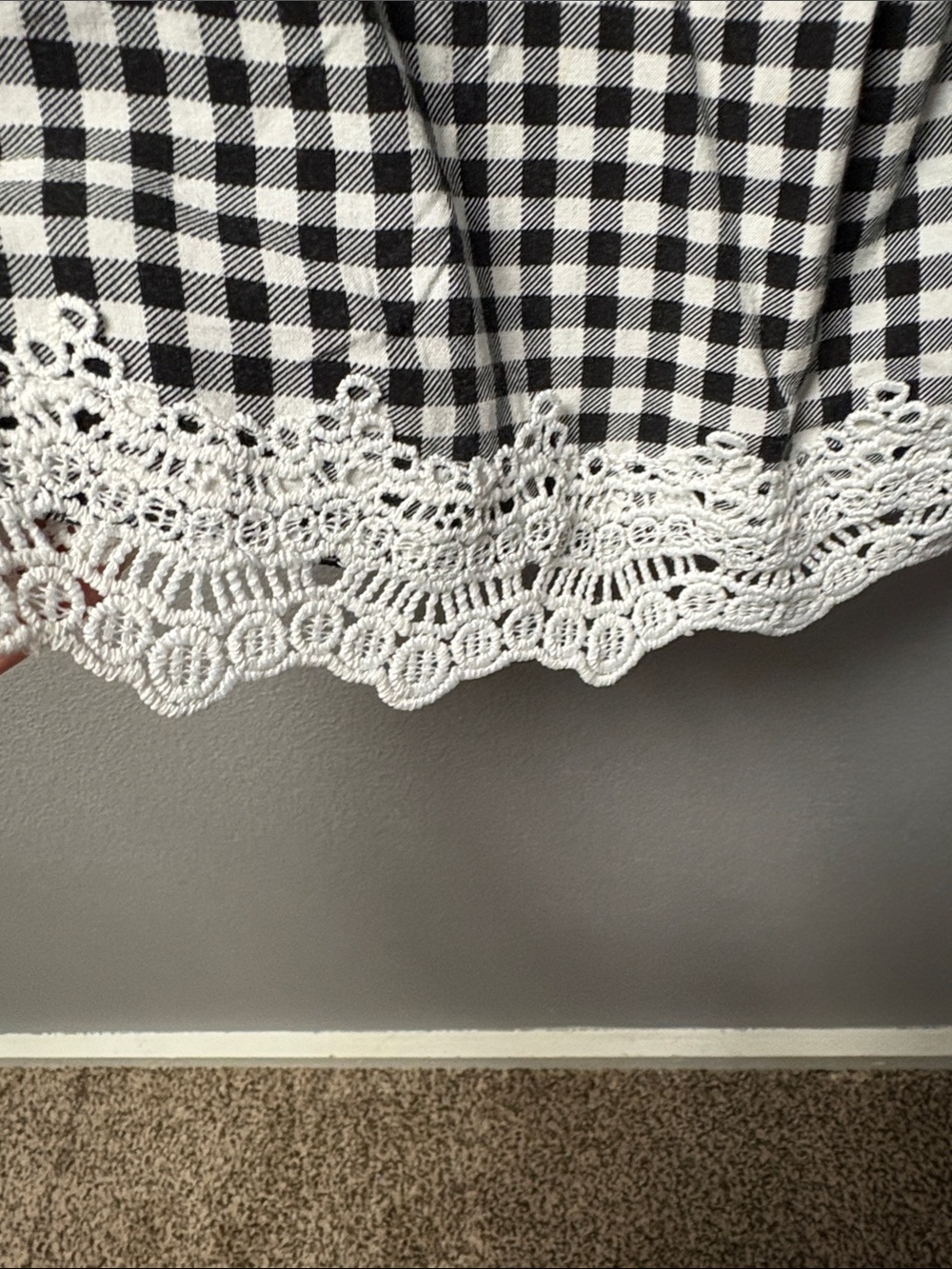Crave Fame Black and White Gingham Off-Shoulder Top with Lace Hem - Picture 4 of 12